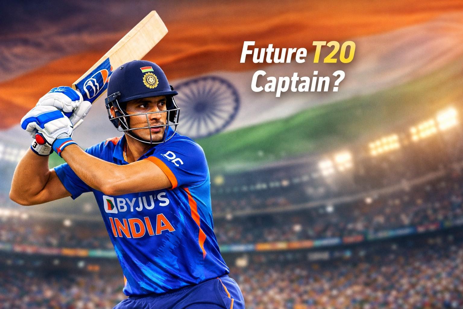 Shubman Gill holding a cricket bat in Indian T20 jersey